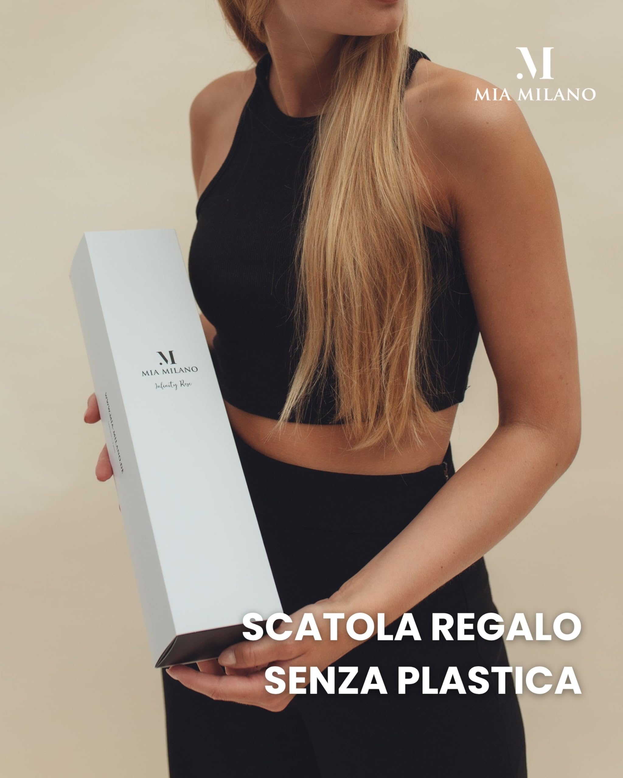 Mia Milano Rosa rossa con gambo lungo (durata 5 anni) in scatola regalo | Regalo decorativo per lei | Fiore conservato con profumo di rosa | Inclusa cartolina regalo