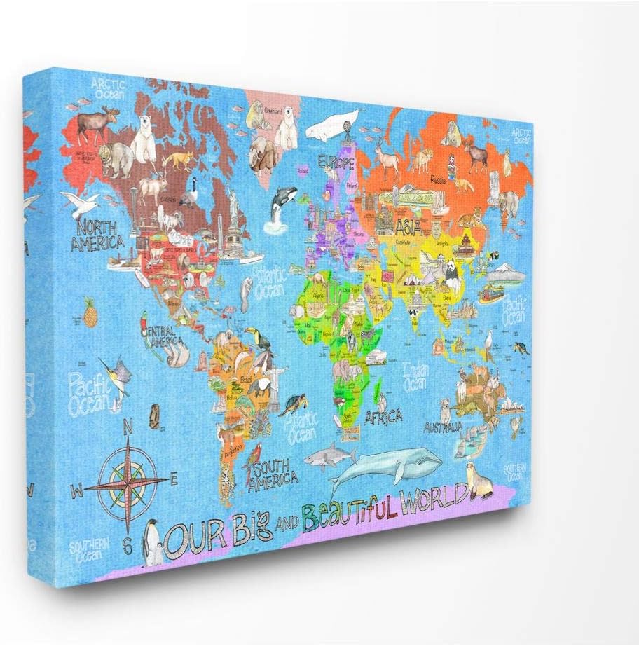 Stupell Industries Our Big Beautiful World Map Canvas Wall Art, 36x48, Design by Artist Marley Ungaro