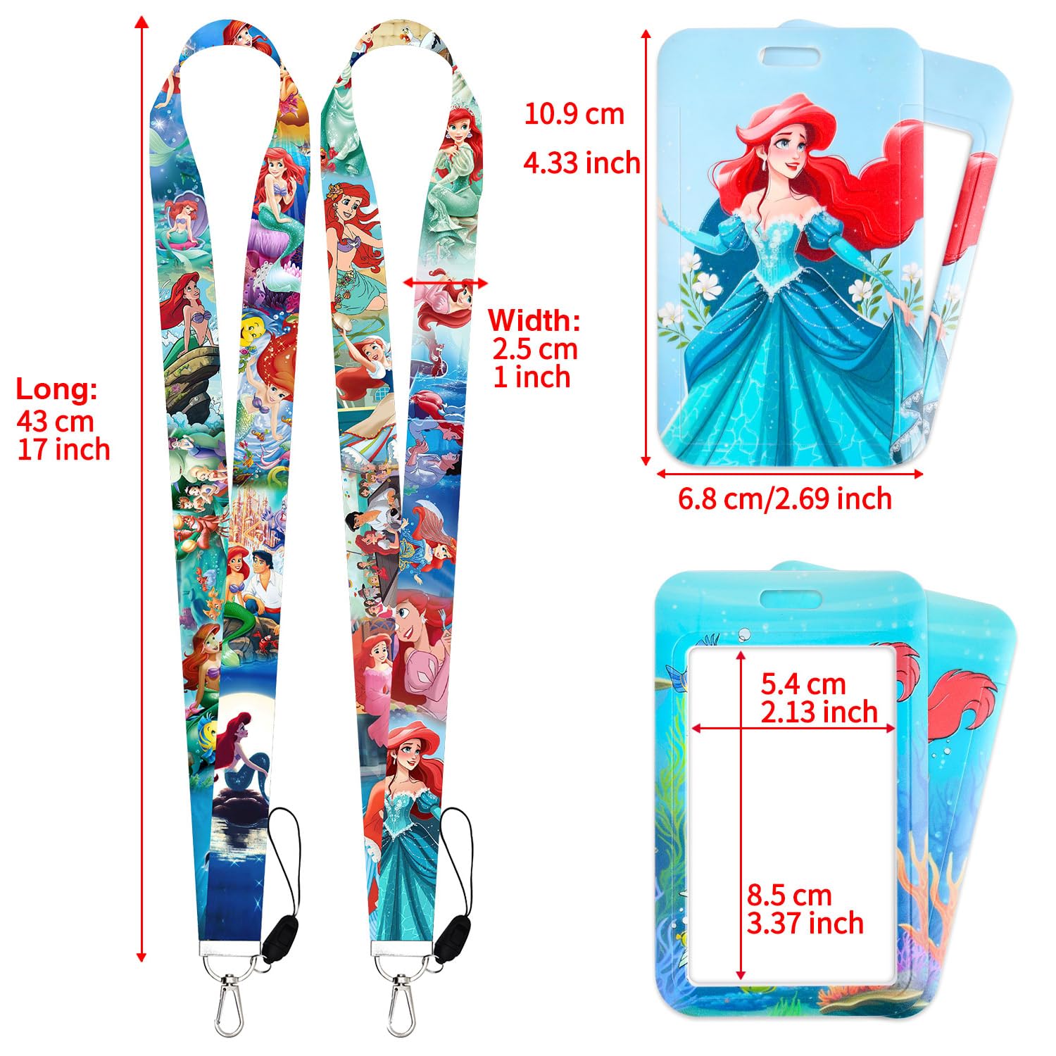GTOTd The Little Mermaid Lanyard (2 Pack) with ID Holder for Keys Wallet, Merchandise Keychain Princess Decorations Party Supplies Gifts for Teens Girls - Image 2