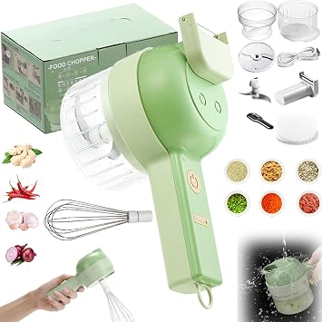 2025 Upgrade Portable Handheld 4 In 1 Electric Vegetable Slicer, Electric Vegetable Cutter Set, Multifunctional vegetable Cutter & Slicer, Wireless Garlic Mud Masher, Fruit Slicers green