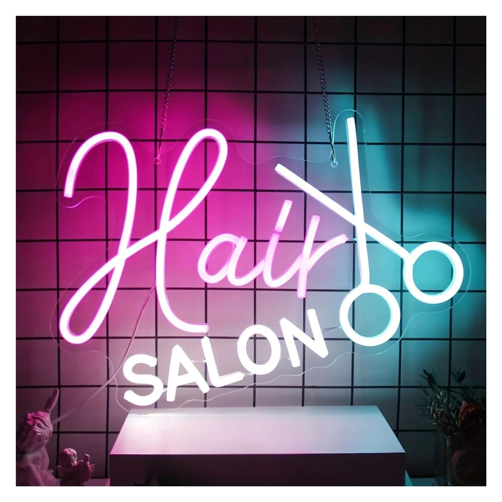 néon signe Enseigne Lumineuse Hair Salon ​​à Intensité Variable, Alimentée Par USB, Pour Salon De Beauté, Barbier, Décoration Murale, 42cmx30.5cm