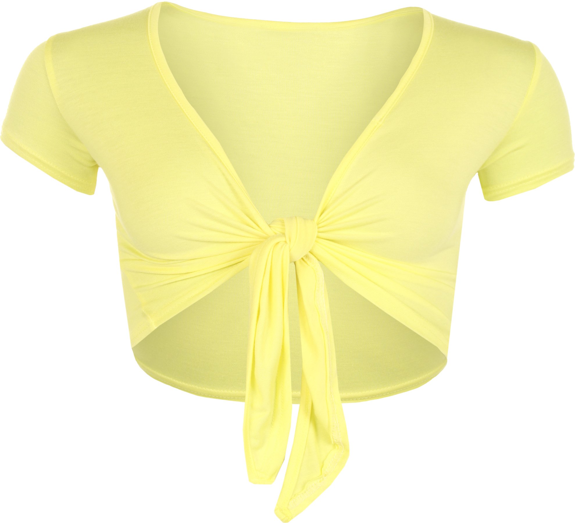 Wearall Women's Yellow New Tie Up Shrug Crop Top Short Sleeve Stretch Open Top 20-22