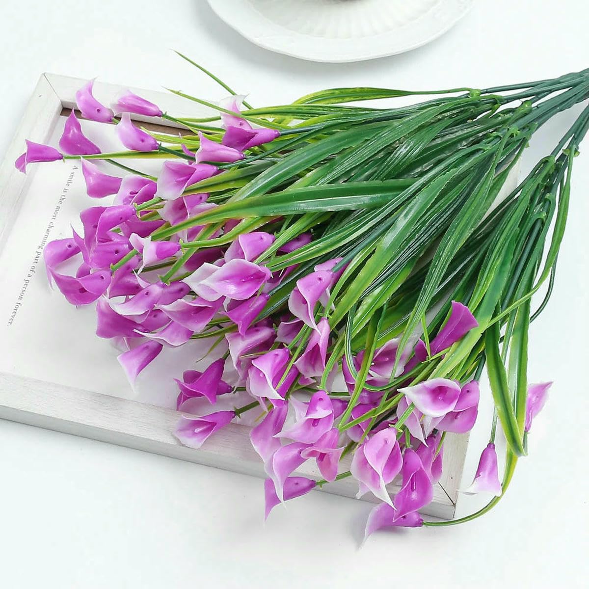 AYHTUD Artificial Calla Lily Bouquet 33cm Fake Flowers for Home Room Decor Garden Wedding Decor Outdoor Vase Flower Arrangement-Rose Purple