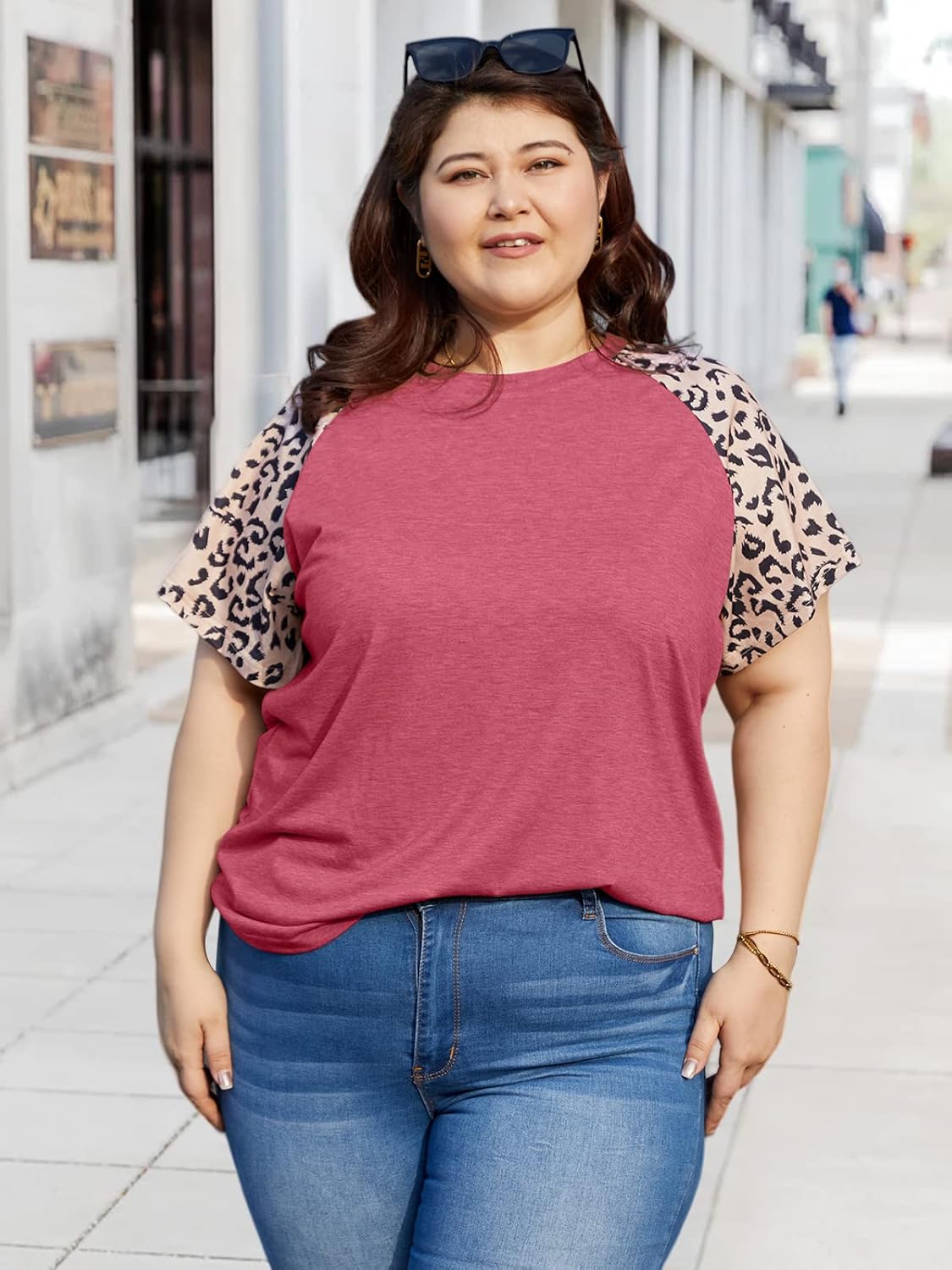 HDLTE Womens Plus Size Tops Floral Bell Sleeves Blouses Summer Crewneck Tunic Loose Casual T Shirts - Image 2