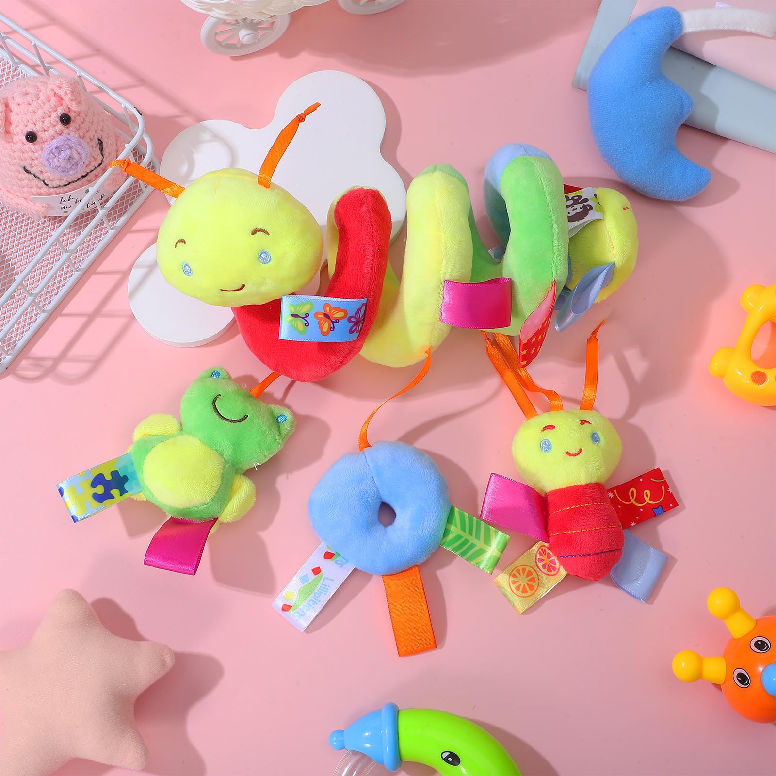 Gadpiparty Jeu Sensoriel - Hochet Suspendu en Spirale 5 en 1 Berceau, Poussette Et, Développement Visuel à Contraste Élevé Et Motricité Fine, Cadeau Nouveau-nés Et Nourrissons de 0 à 12 Mois