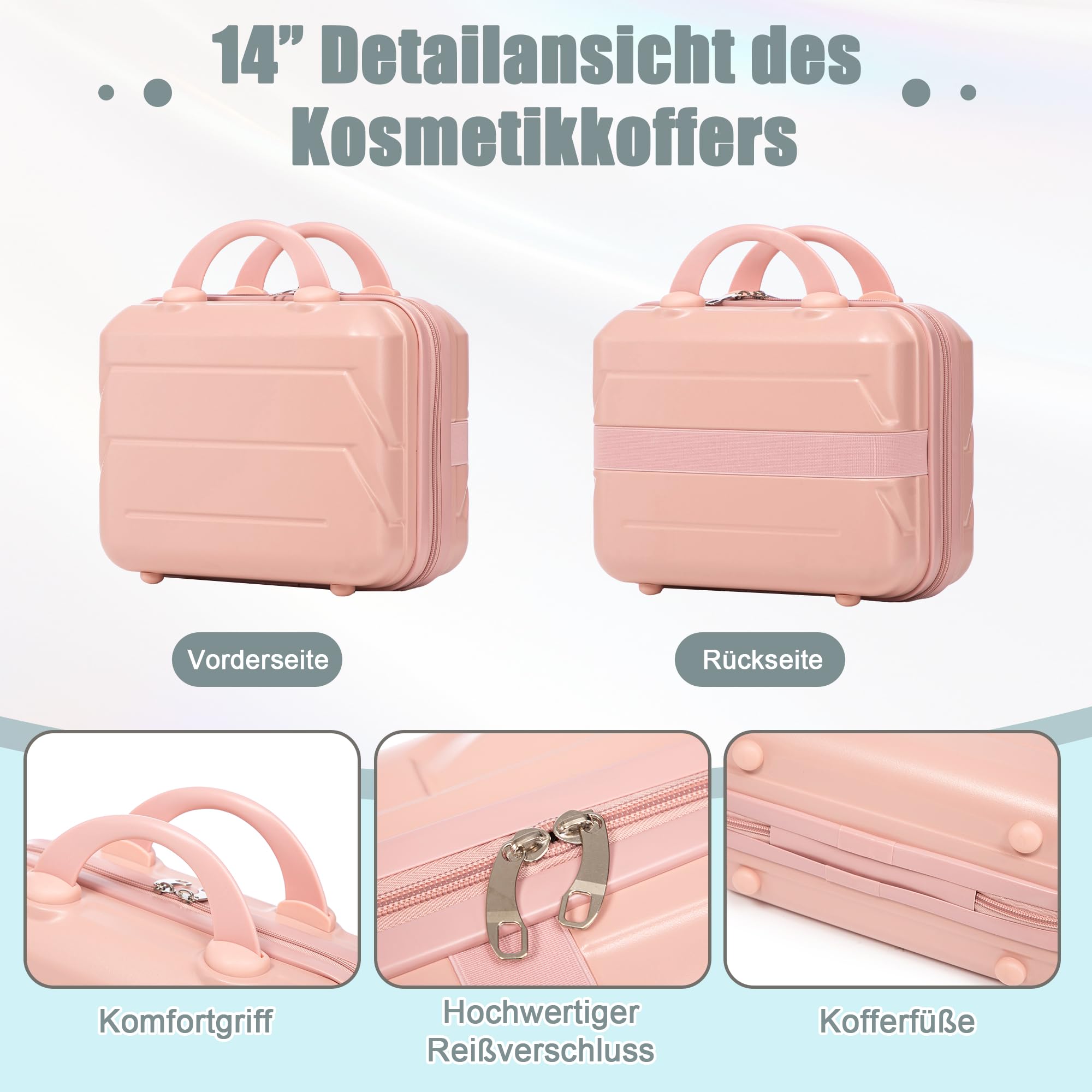 2-częściowy zestaw walizek z tworzywa ABS z zamkiem szyfrowym i kosmetyczką 35 cm (różowy)