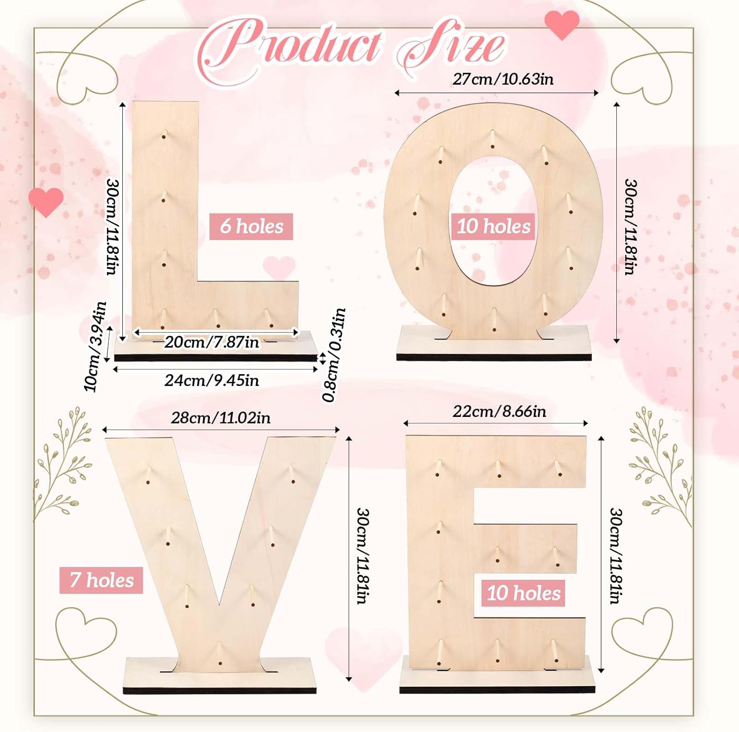 Colingmill Love Letter Donut Stand Wooden Stand Display Donut Display Board Wall Holder Board for Wedding Birthday Party Anniversary Valentine Festival Dessert Table Decoration (4 Pcs) 4 LOVE