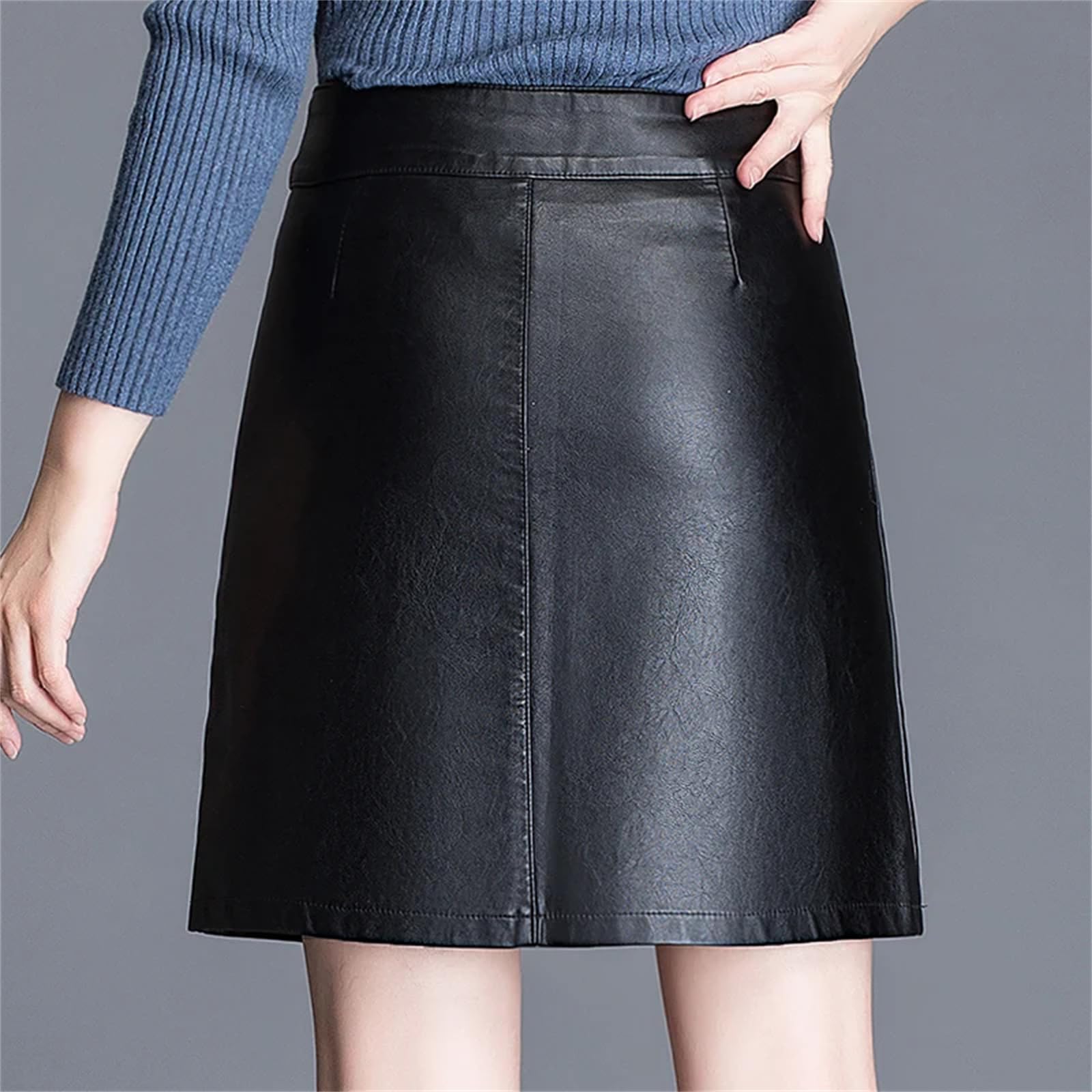 Minifalda de piel sintética para mujer, cintura alta, falda elegante para mujer, falda corta acampanada