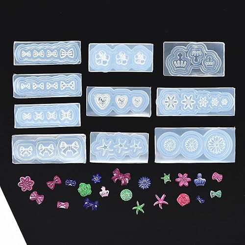 Miniatura 9 de Paquete de 10 moldes de silicona para arte de uñas, moldes decorativos de resina, plantillas de arte de uñas, herramienta de curación principal,