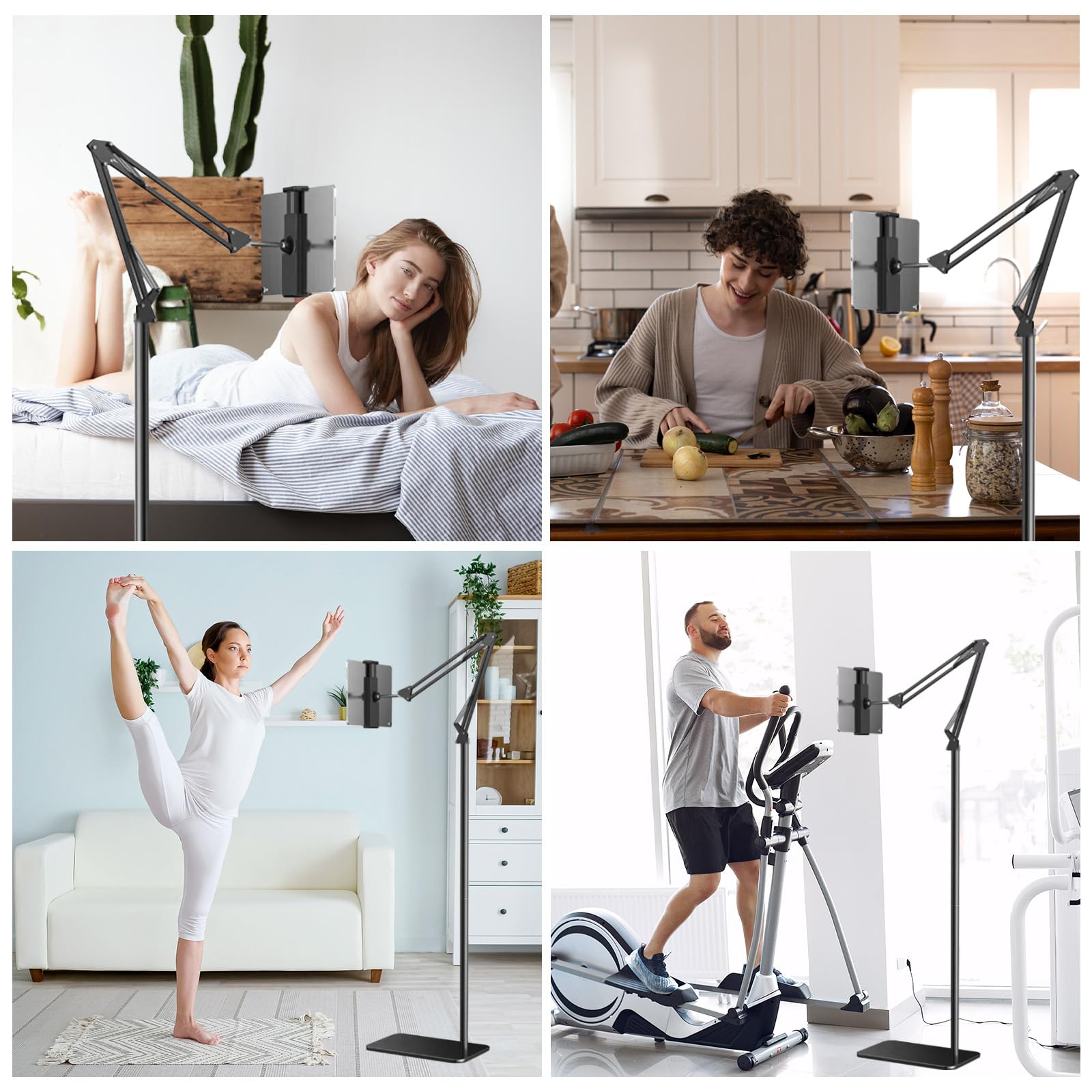Support Tablette Lit, Support de Tablette Réglable Universel Rotatif à 360 Degrés en Métal, Supports pour Tactile, Tablet Stand avec Bras Stable pour Appareils de 4,7 à 12,9 Pouces