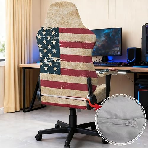 Miniatura 6 de American Flag Retro Gamer Chair Cover Stretchable Machine Washable Fabric Computer Chair Seat Slipcovers Fits Most OfficePC Chairs & Racing Style