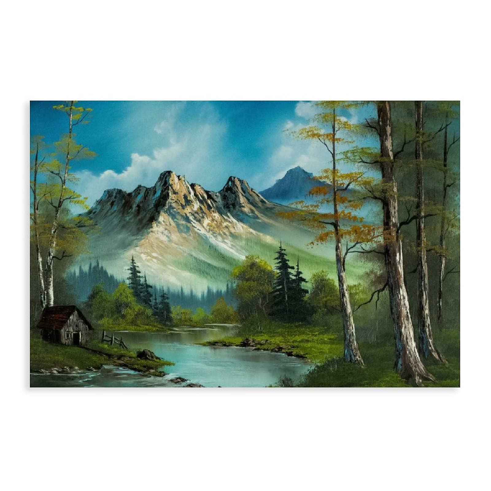 RBIX Retro Art Bob Ross Mountain Retreat Canvas Poster Bedroom Decor Sports Landscape Office Room Decor Gift Unframe: 16×24inch(40×60cm)