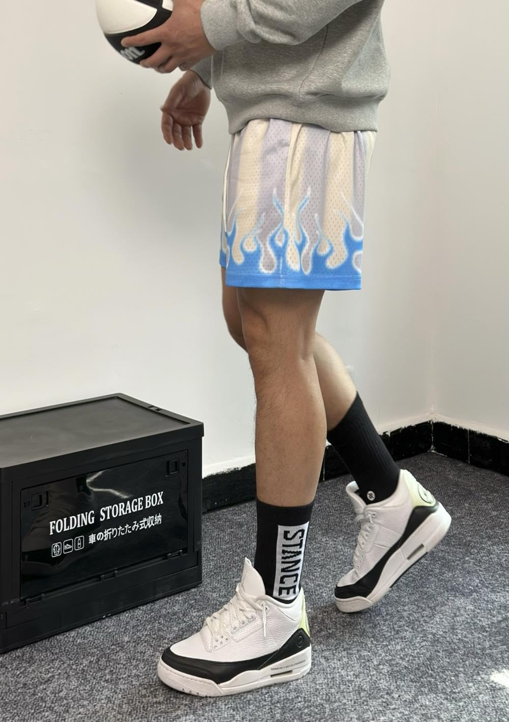DIOTSR Mens Flame Graphic Basketball Shorts Cool Retro Running Athletic Shorts Drawstring Waist Casual Track Shorts