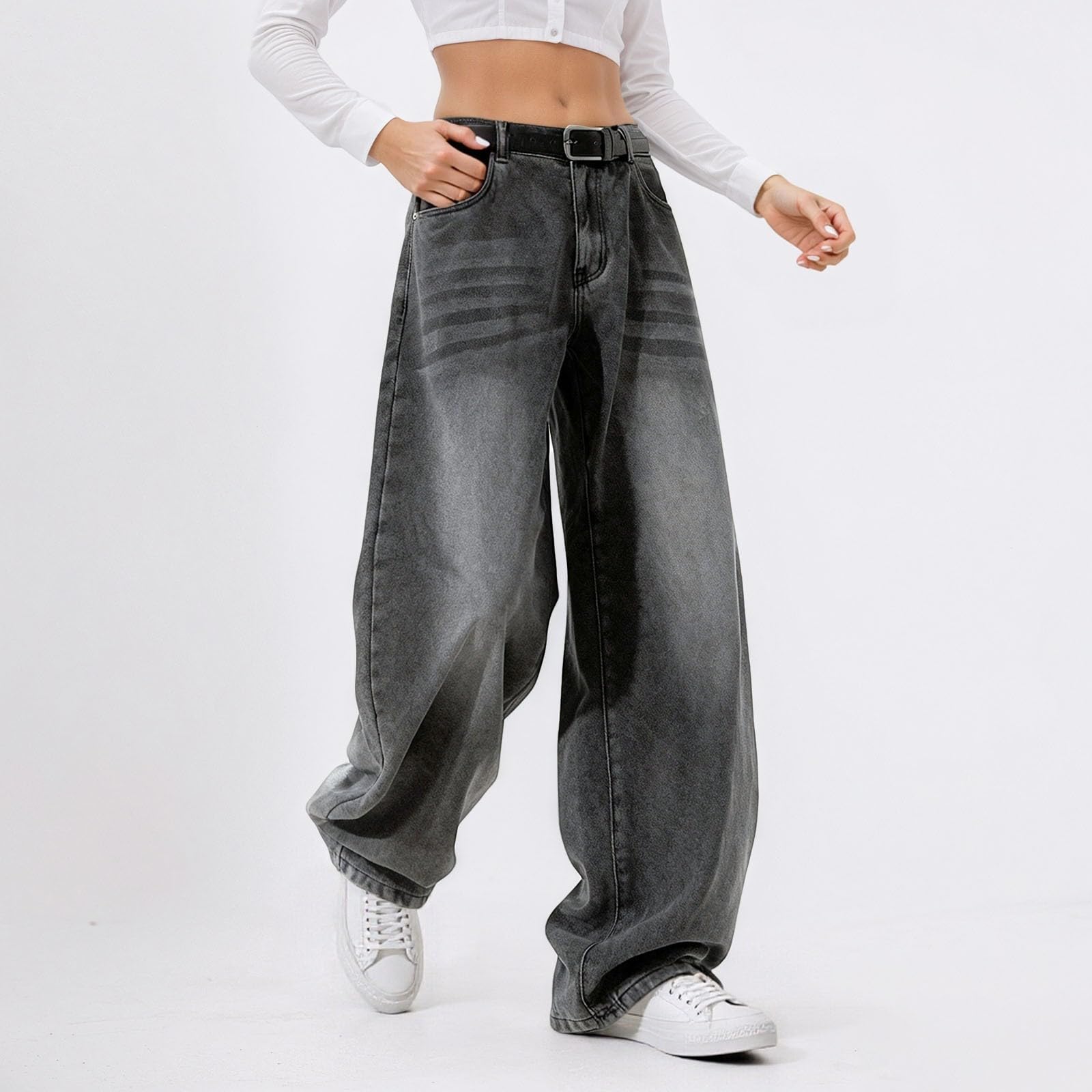 Pantalón Vaquero Mujer Ropa Tejanos Rectos Vaqueros Baggy Elasticos Pantalones Invierno Tallas Grandes Ligero Primavera Ancho Pantalon Casual