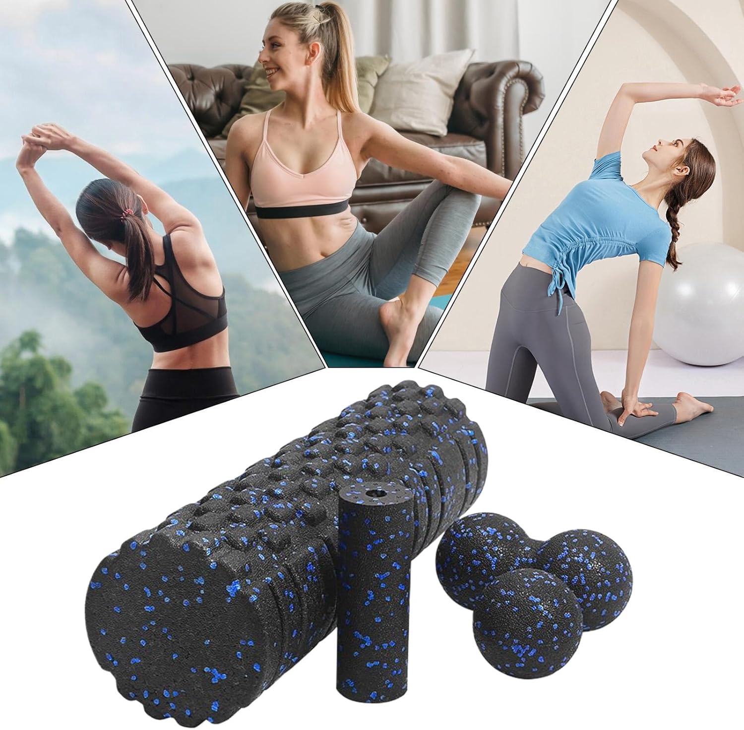 Foam Roller for the Back, Textured Exercise Massager in 2 Pieces – for Back Massage, Gym and Yoga – for Men, Runners, Leg, Neck, Home, Office, Pilates and