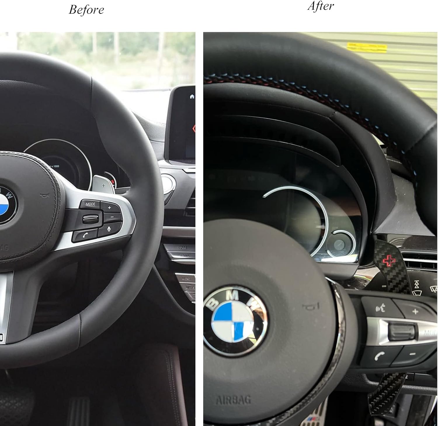 Car Carbon Fiber Paddle Shifters for BMW G20 G30 F20 F30 F34 F12 F01 F48 F25 F26 F15 F16 2017 2018 2019, Steering Wheel Paddles (Red)