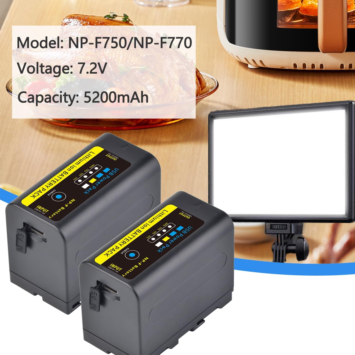 Tectra 2-Pack NP-F750 Battery for Sony NP-F970 NP-F975 NP-F980 NP-F960 NP-F770 NP-F550 Battery and Sony Handycam Camcorders for YONGNUO Godox LED Video Light with Type-C Charging Cable