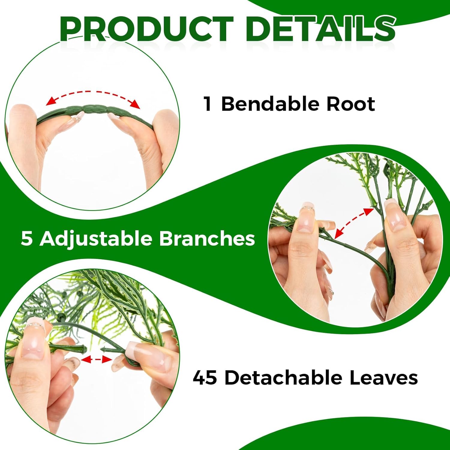 3PCS Artificial Plants Indoor Realistic Fake Hanging Plants with 45 Greenery Branches, Fake Ferns for Shelf Office Shower Boho Wall Balcony Outdoor Wedding Bedroom Decor (Fishtail Fern) - Image 3