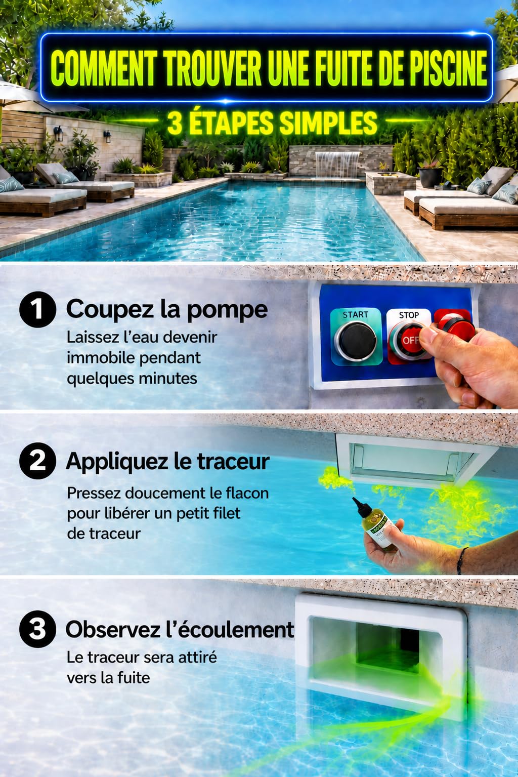 Détecteur de fuite DOSIDIAG - Fluorescéine haute concentration - Recherche fuite piscine SPA plomberie toiture voiture