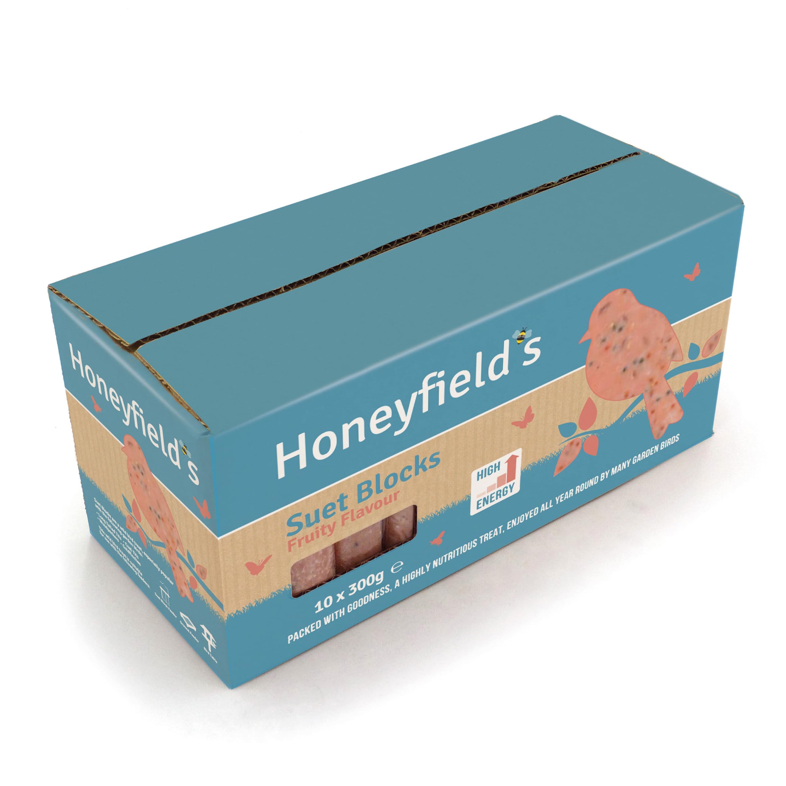 Honeyfield’s - Winter Suet Blocks for Wild Birds, Wild Bird Food for Robins and Common Garden Breeds, High Energy with Raisins, Suitable for Year-Round Feeding, Made in the UK (Fruity) (10 x 300g)