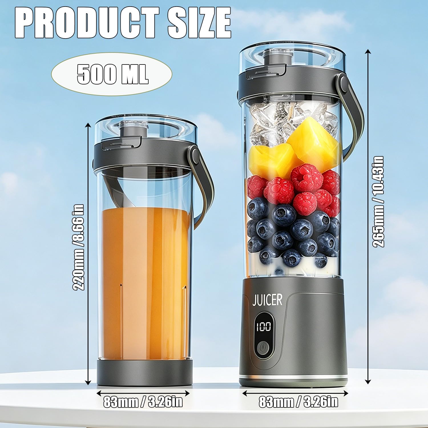 600ml Tragbarer Mixer Smoothie Maker to Go, Mini Standmixer mit 12 Klingen, USB-Aufladung, Kabellos Smoothie-Maker Mini-Mixer für Shakes und Smoothies, für Küche/Fitnessstudio/Zuhause (Grau)