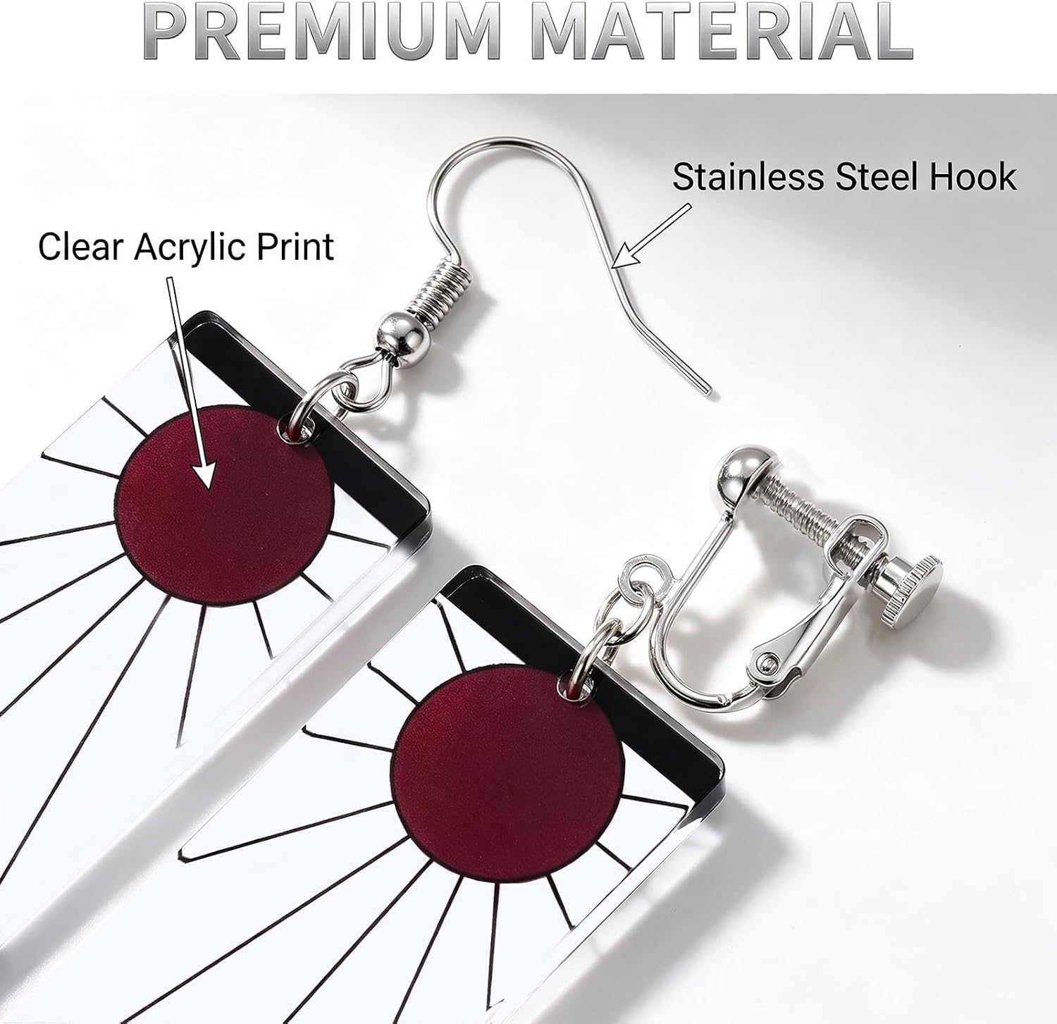 Tanjiro Earrings, Hanafuda Ear Hook and Clip for Men Women Anime Cosplay Merch