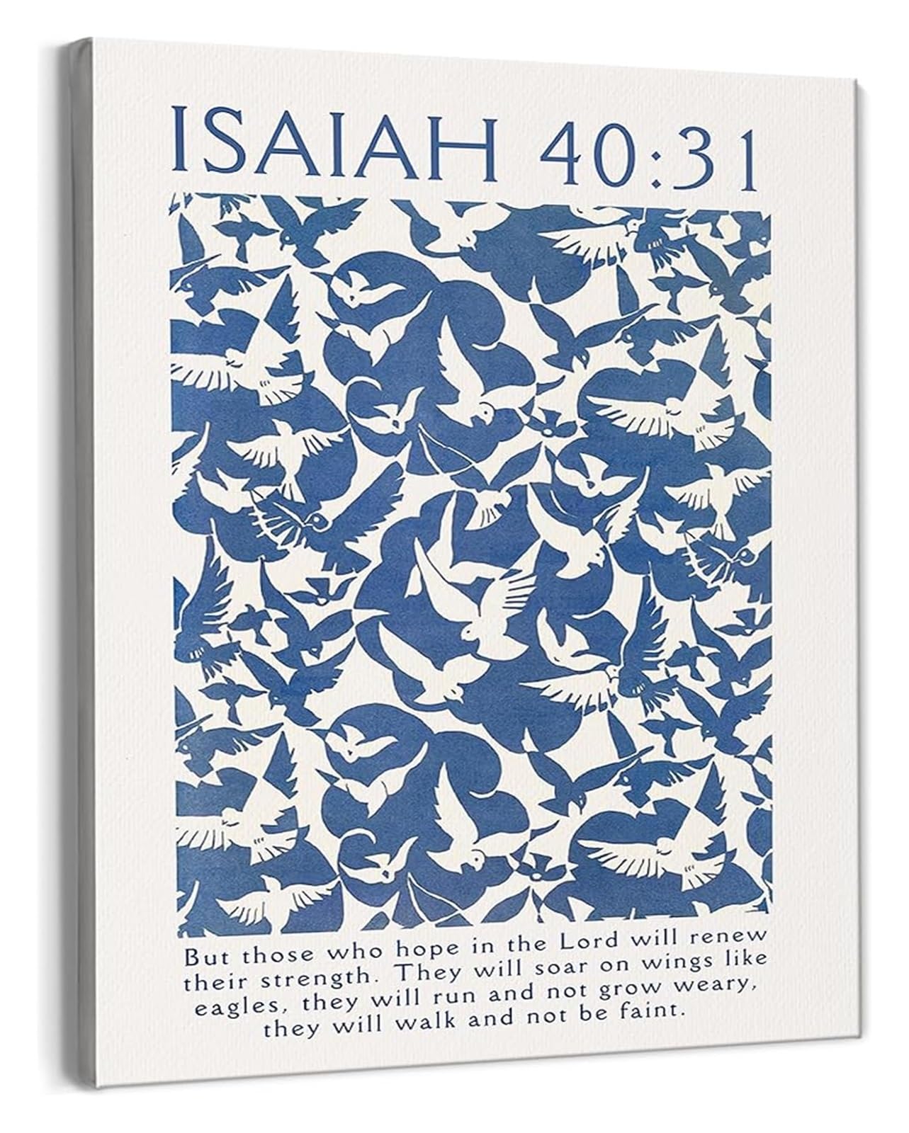 FNYUVNFAF Bible Verse Serenity Wall-Art Isaiah 40 31 Blue Christian Decor with Pigeon Eagles for Home Kitchen Framed,16x24inch(40x60cm)