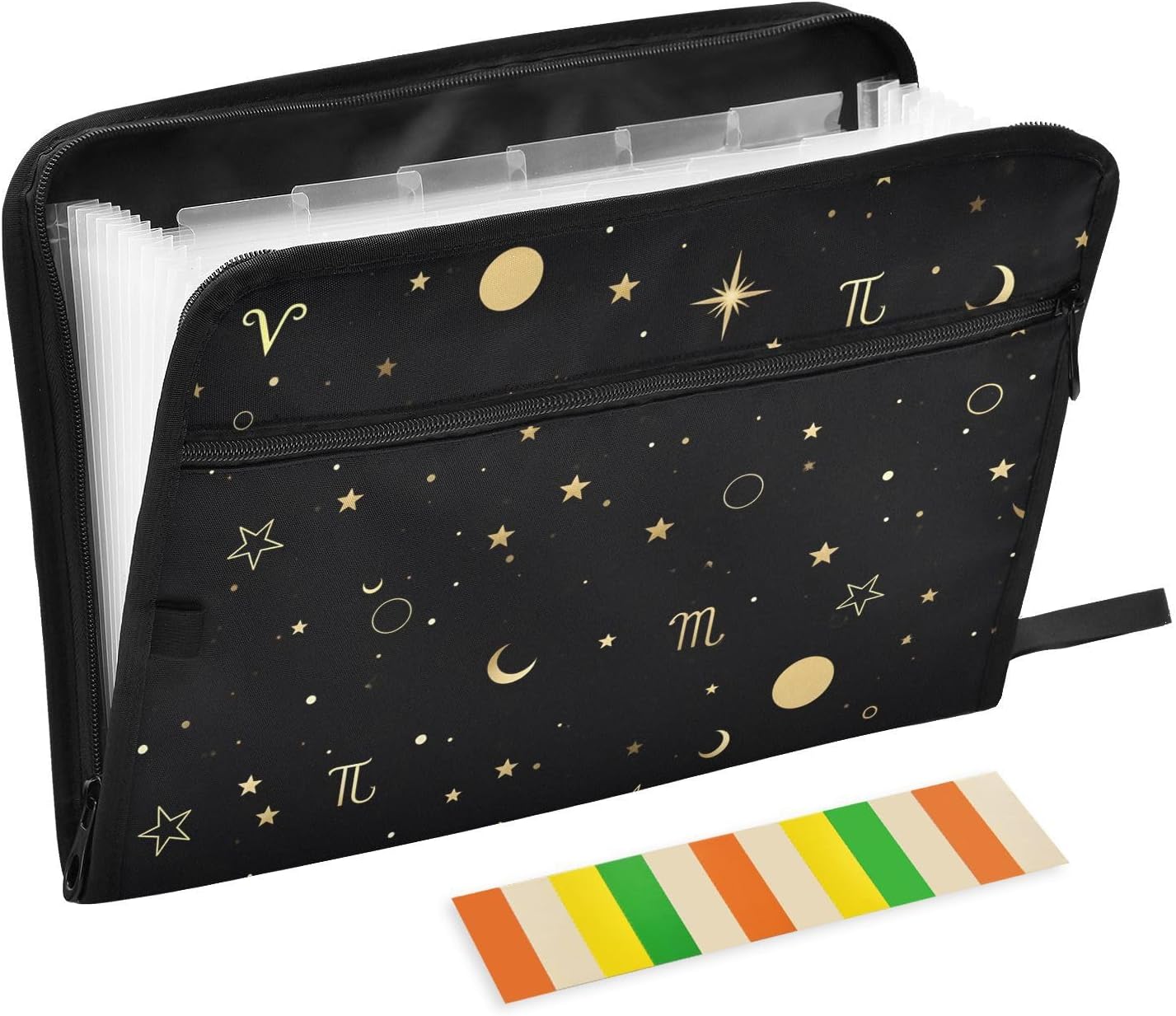 ALAZA Moon Star Zodiac Expanding File Folder, 13 Pockets Expandable Document Organizer Folder with Zipper Closure for Home Office A4 Letter Size Paper Document