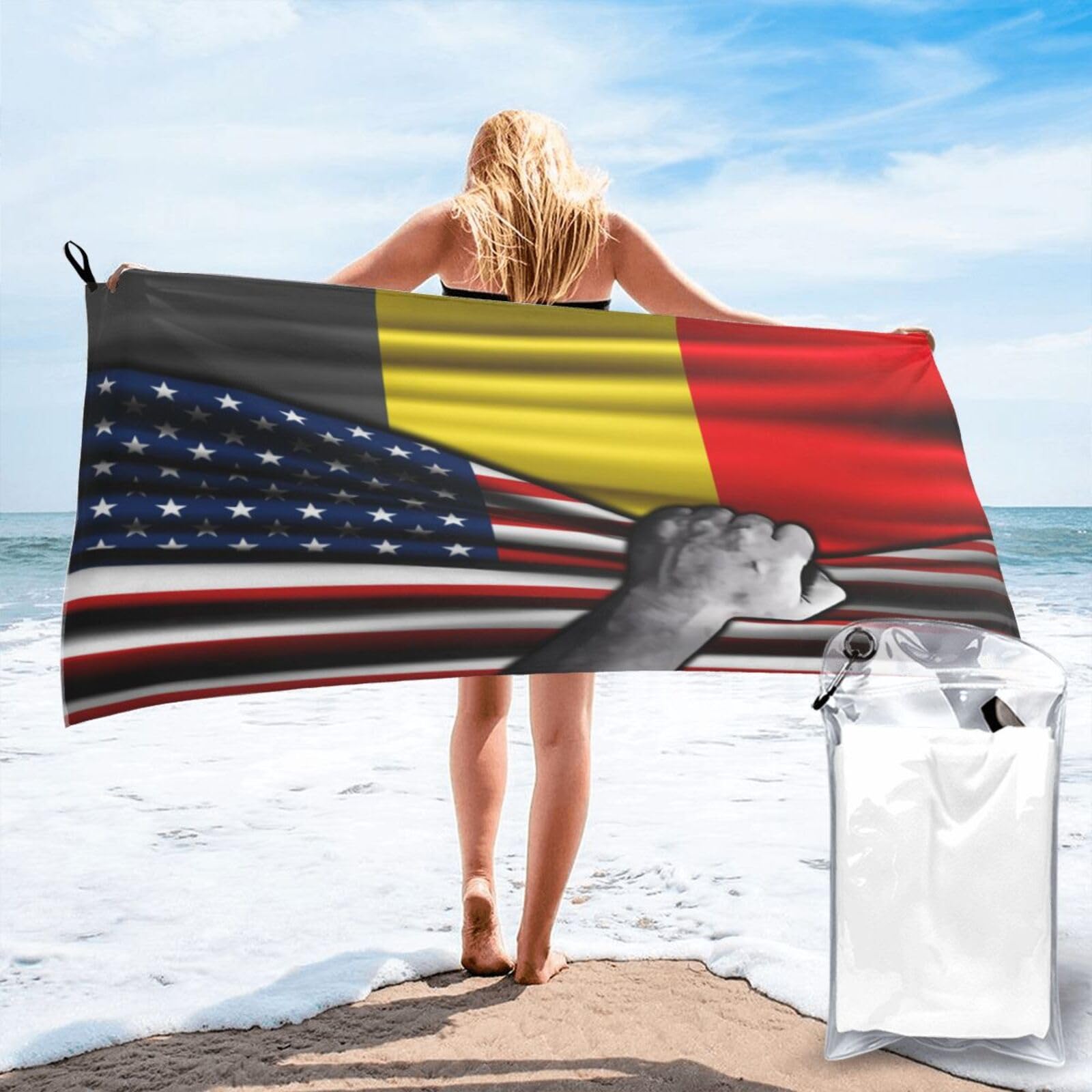 Toalla de playa unisex de 70x140 cm con banderas de EE. UU. y Bélgica