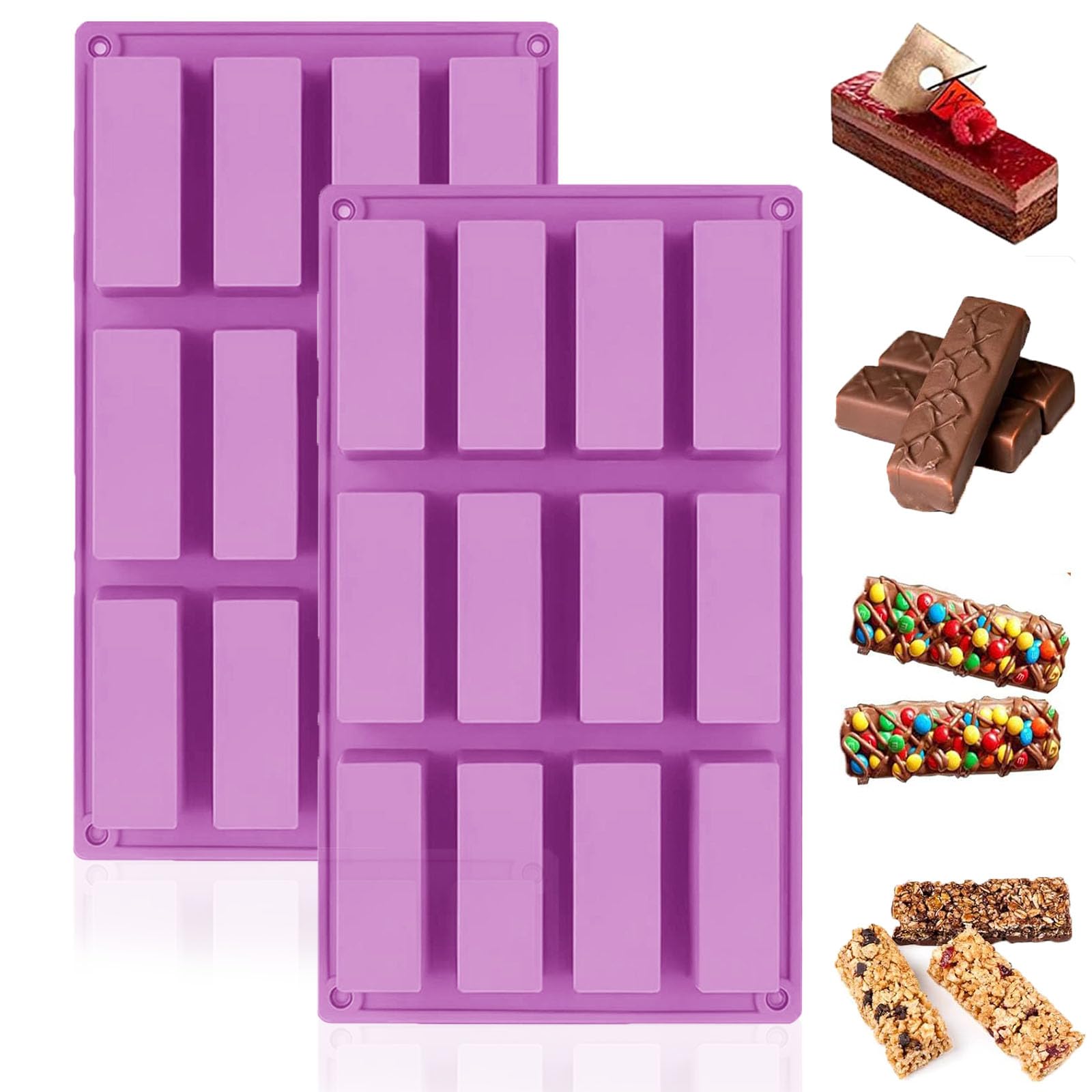 MARUKO 2Pcs Rectangle Silicone Mould, Christmas Thanksgiving,Homemade,Chocolate Bar Moulds, Cereal Bars Baking Mould for Chocolate Truffles Bread Brownie Cornbread Cheesecake Butter Mold (Purple)