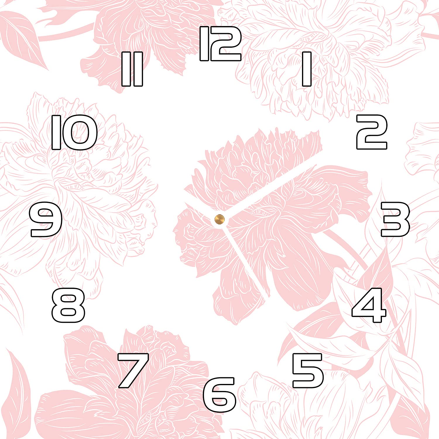 Horloge en Verre de Sécurité Coloray Fleurs 30x30cm Cadran Moderne à Aiguilles Noires