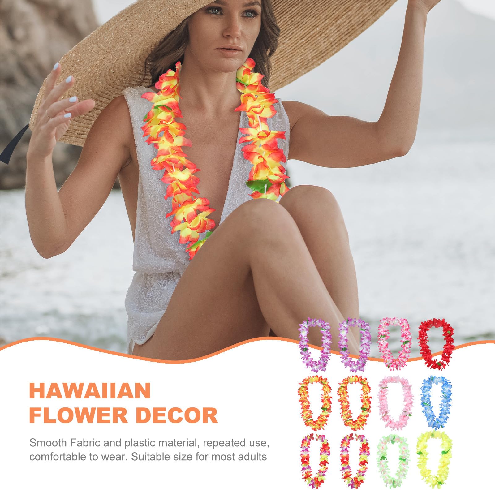 KOMBIUDA 12 Collane Hawaiane per Adulti Ghirlande di Fiori Naturali Fatto a Mano, Tessuto e Plastica, Comode e Multifunzionali per Festa in Spiaggia e Vacanze