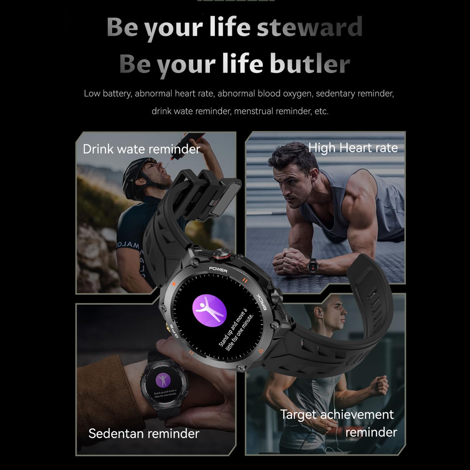 Annadue Smart Watch per Esterni con Bussola GPS Integrata, 100 modalità Sportive, Impermeabile, Schermo IPS da 1,45 Pollici, Batteria a Lunga Durata da 650 MAh (BLACK)