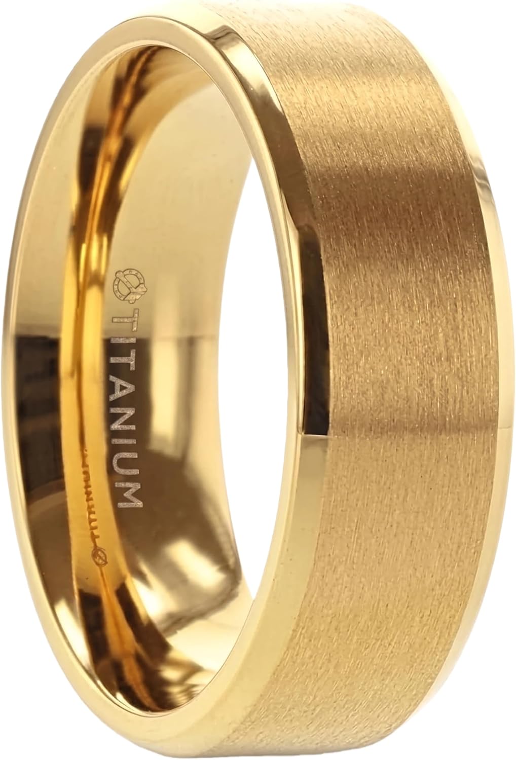 Thorsten RADIATE Gold-Plated Titanium Flat Brushed Center Men's Wedding Ring With Beveled Polished Edges - 8mm