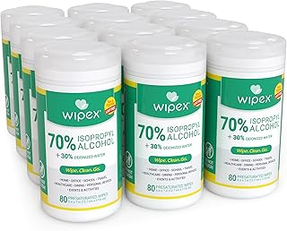 Wipex Alcohol Wipes for Electronics - Lint Free Tech Wipes with 70% Isopropyl Alcohol - Equipment Cleaning for Computers, iPhones and Household Items, 80 Count (Pack of 12)