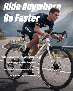 700C Road Bike 16 Speed, Sport Bike Performance Aluminum Road Bike, City Commuter Bicycle with Dual Disc Brakes, Lightweight Racing Bicycle for Men &Women