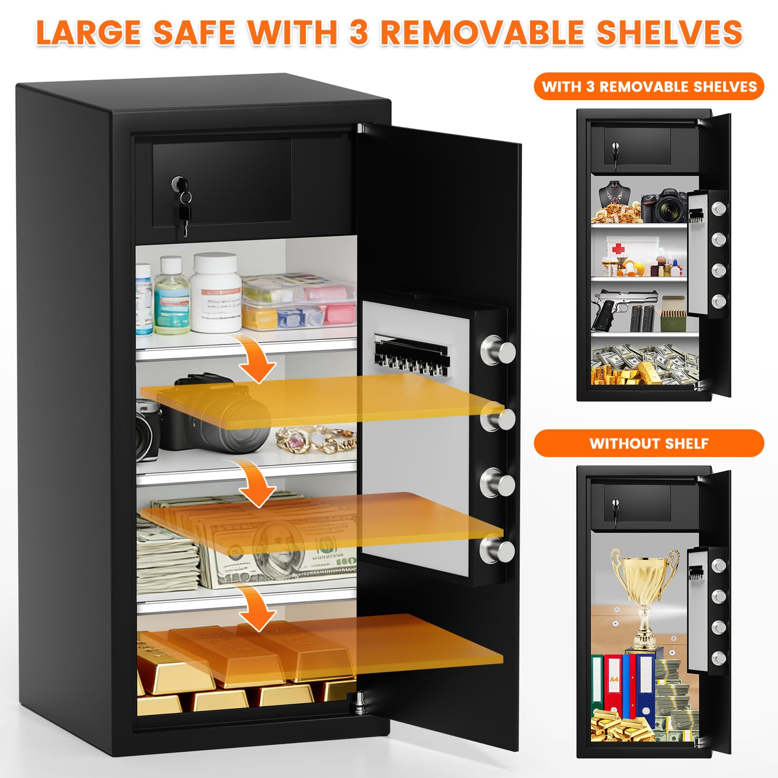 Caja fuerte grande de 31.5 pulgadas de alto para el hogar y la oficina, 8.0 pies cúbicos de acero al carbono resistente con cerradura de combinación electrónica, bolsa de documentos impermeable