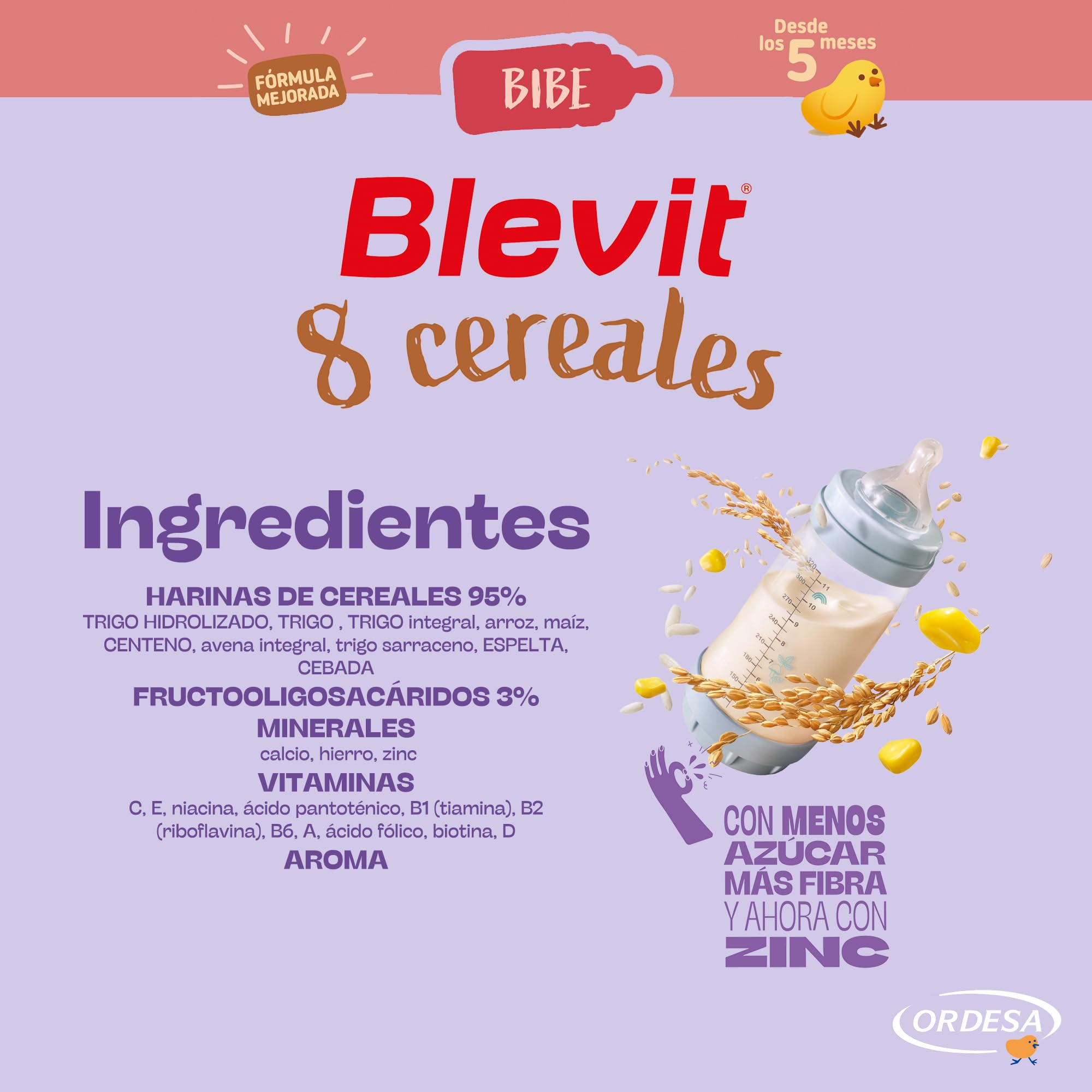 Blevit Bibe 8 Cereales | 500g | Papilla para Bebé desde los 5 Meses con 95% de Cereales - 14 Vitaminas y Minerales — view 6