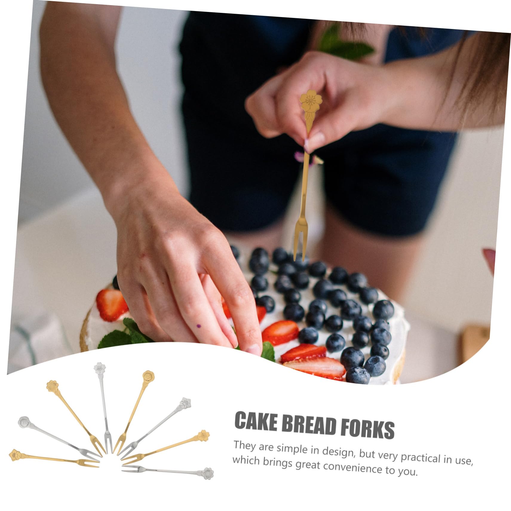 BRIGHTFUFU 8Pcs Stainless Steel Dessert Forks Flower Shape Cake Forks for Parties Weddings and Banquets Silverware for Fruits Desserts and Appetizers