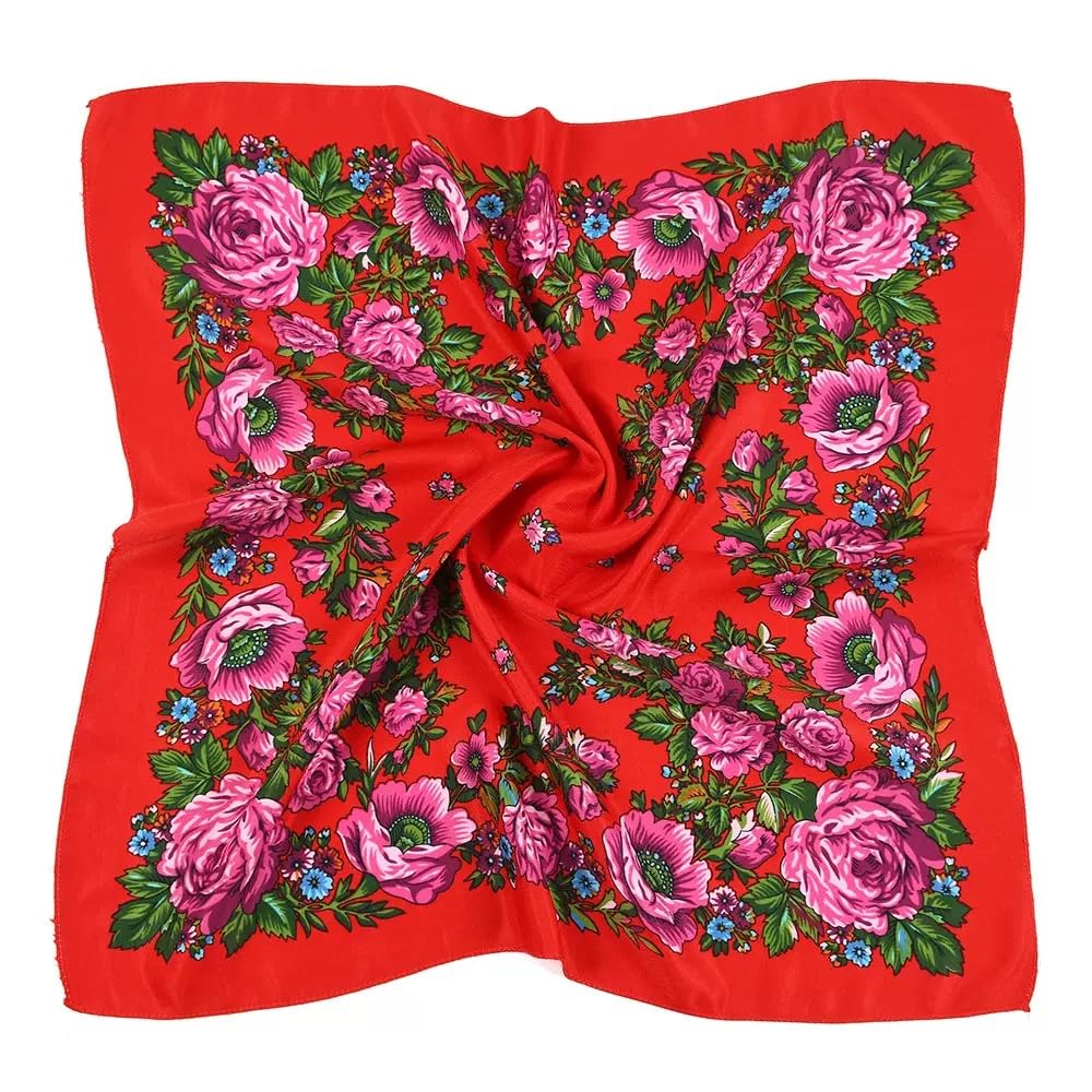 Spring And Autumn Bohemian Style Flowers Head Scarf Shawl,70x70cm(Red) Russian And Ukrainian Style Square Shawls Scarves