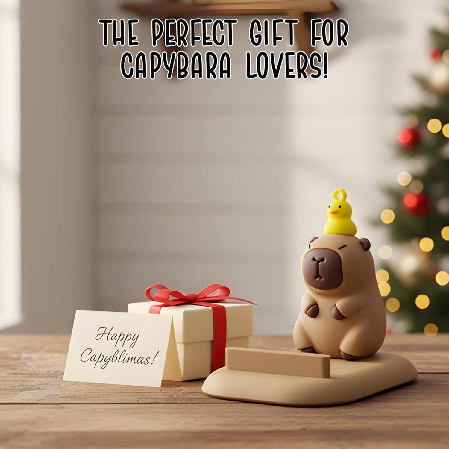 Capybara Phone Stand (Ducky) - Sturdy Universal Holder for Smartphones, iPhone & Android - Cute Animal Desk Accessory, Novelty Kawaii Decor Gift for Capybara Lovers