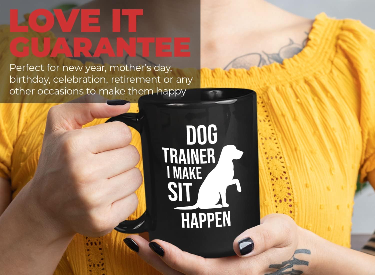 Bubble Hugs Funny Dog Trainer Coffee Mug 15oz Black - I Make Sit Happen - Dog Training Guardian Police Dog Puppy Walker Animal Lover Dog Behavior Agility Military Dog