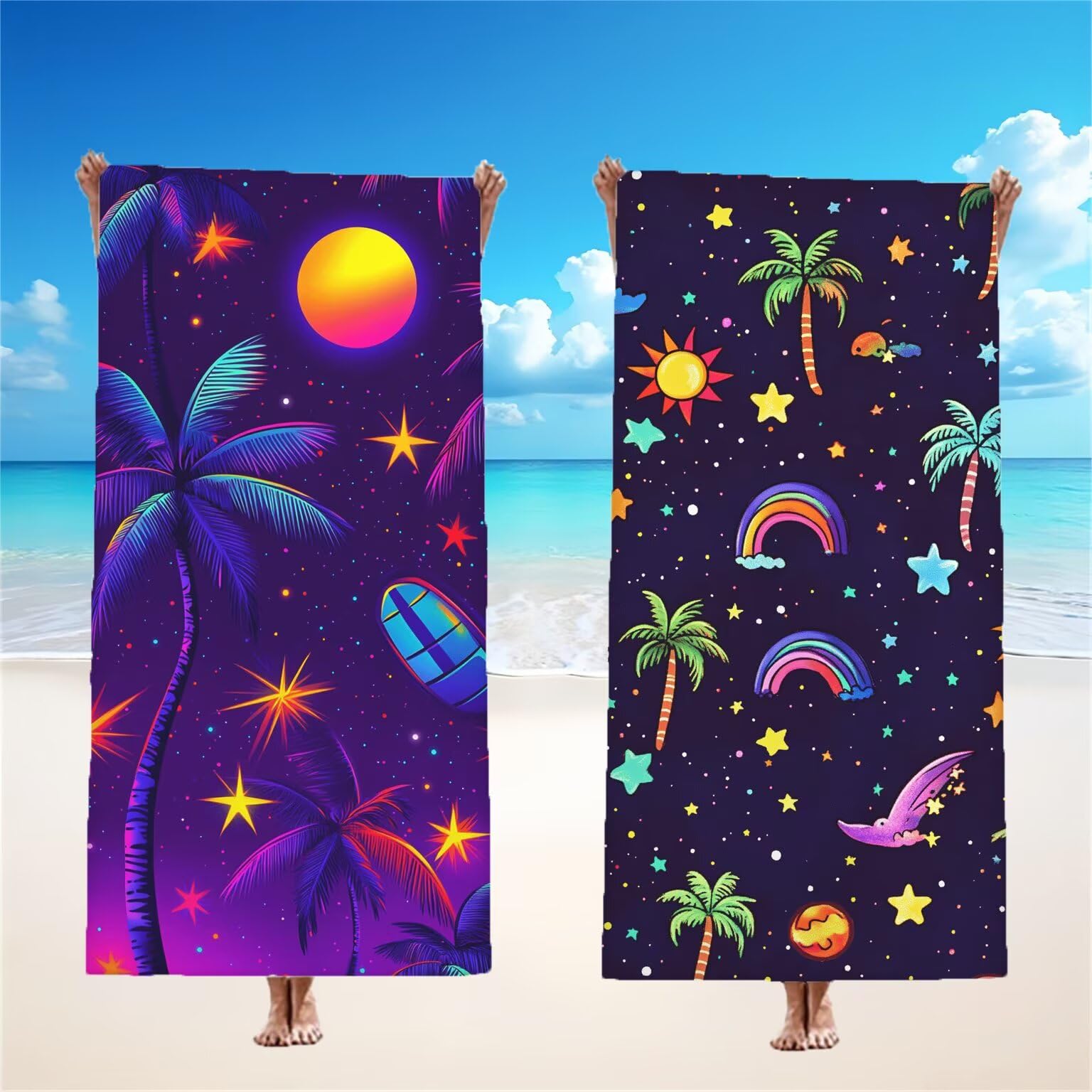 Coconut Grove Ręcznik plażowy dla dorosłych, ręcznik z mikrofibry 90 x 200 cm, duży, 2 sztuki, ręczniki kąpielowe, unikalne, chłonne, szybkoschnące, odporne na piasek, lekka konstrukcja, do pływania