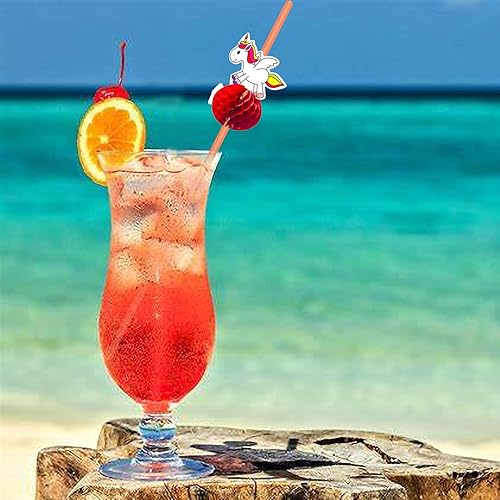 Miniatura 5 de 24 popotes de unicornio 3D con diseño de panal tropical hawaiano con temática de playa, pajitas de frutas tropicales para verano, playa, piscina,