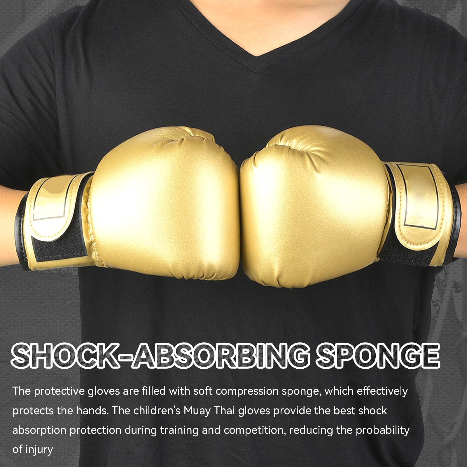 HERCHR Guantoni Da Boxe, Guanti Taekwondo In Pelle PU Combattimento Professionale Guanti Da Allenamento Per Boxe Per Bambini Guanti Da Allenamento Per Sparring Punzonatura Addensata Per Bambini(Oro