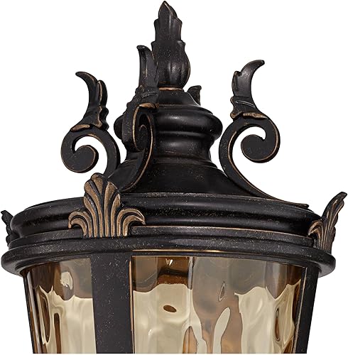 Miniatura 2 de John Timberland Casa Marseille - Luz de poste vintage para exteriores con adaptador de muelle, bronce veranda, vidrio martillado de 28 pulgadas,