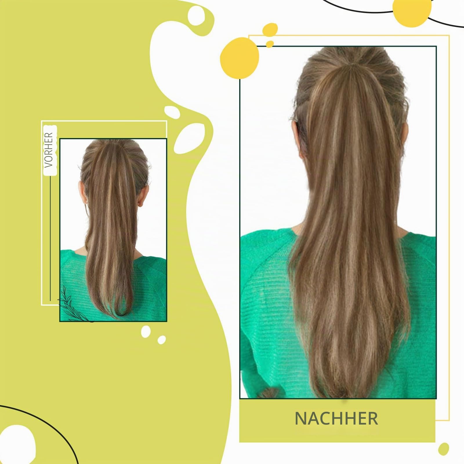 RUNATURE Ponytail Extensions Echthaar Braun Highlight 45cm 80g #3P12 | Clip in Ponytail–hitzebeständig, unsichtbare Clips, nahtlos integriert. Kein Haarausfall, natürlich, mehrdimensional.