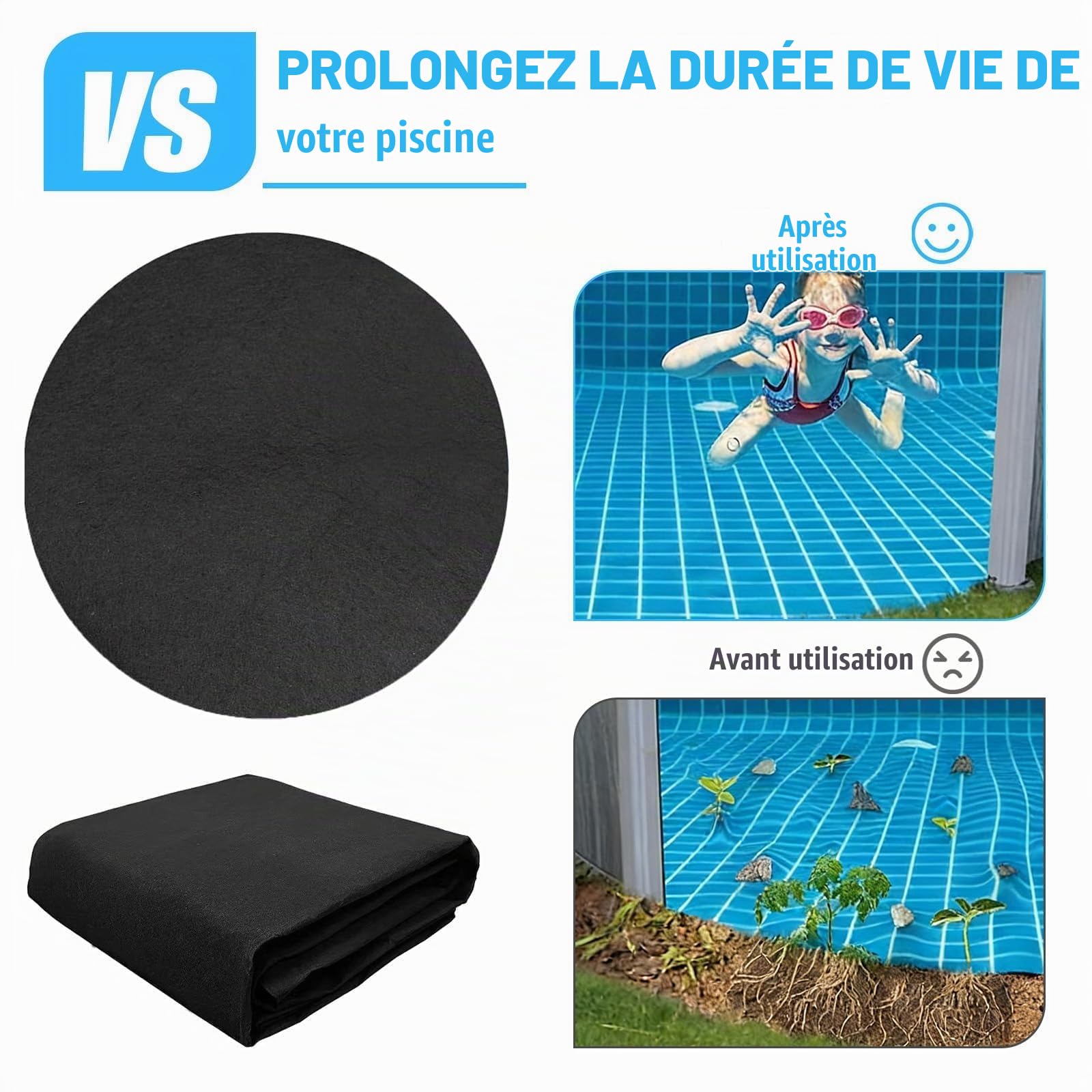 MeYuxg Tapis Piscine Hors Sol Rond, 305 CM Tapis de Sol Piscine Antidérapant Hors Sol Ronde Tapis de Protection de Sol Pliable, pour Piscine Extérieure et Jardin (Diamètre 305 CM)