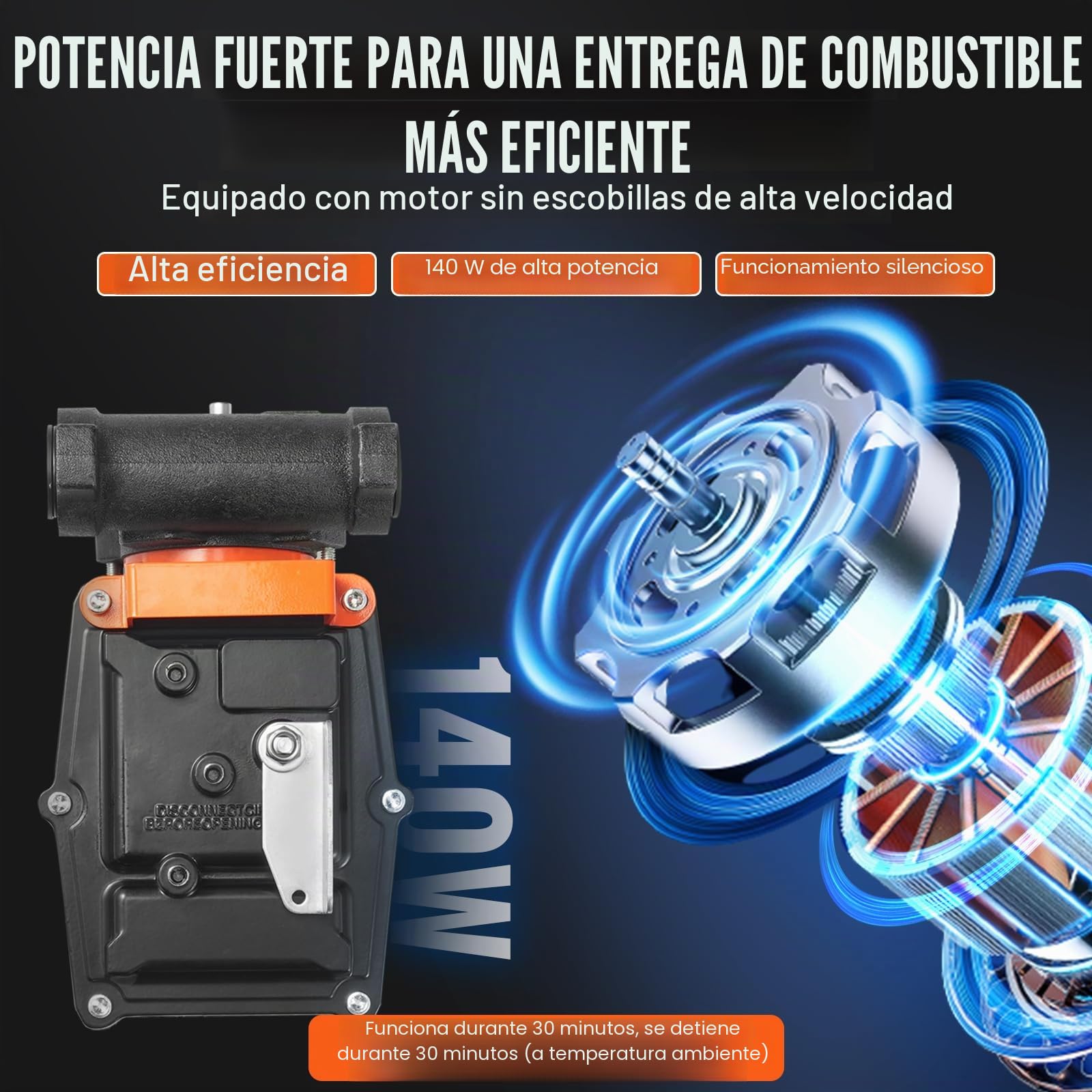 VEVOR Bomba Transferencia de Combustible 12V CC 15 GPM 1/4 HP Bomba de Transferencia de Diésel Eléctrica Portátil con Boquilla de Combustible Apagado Automático para Mezclas de Gasolina, Diésel