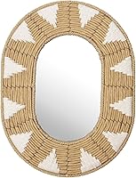 Briful Boho Oval Seagrass Wall Mirror Farmhouse Decor - 16.54x12.6 Inch Hanging Wall Art for Living Room, Bedroom, Dining Room